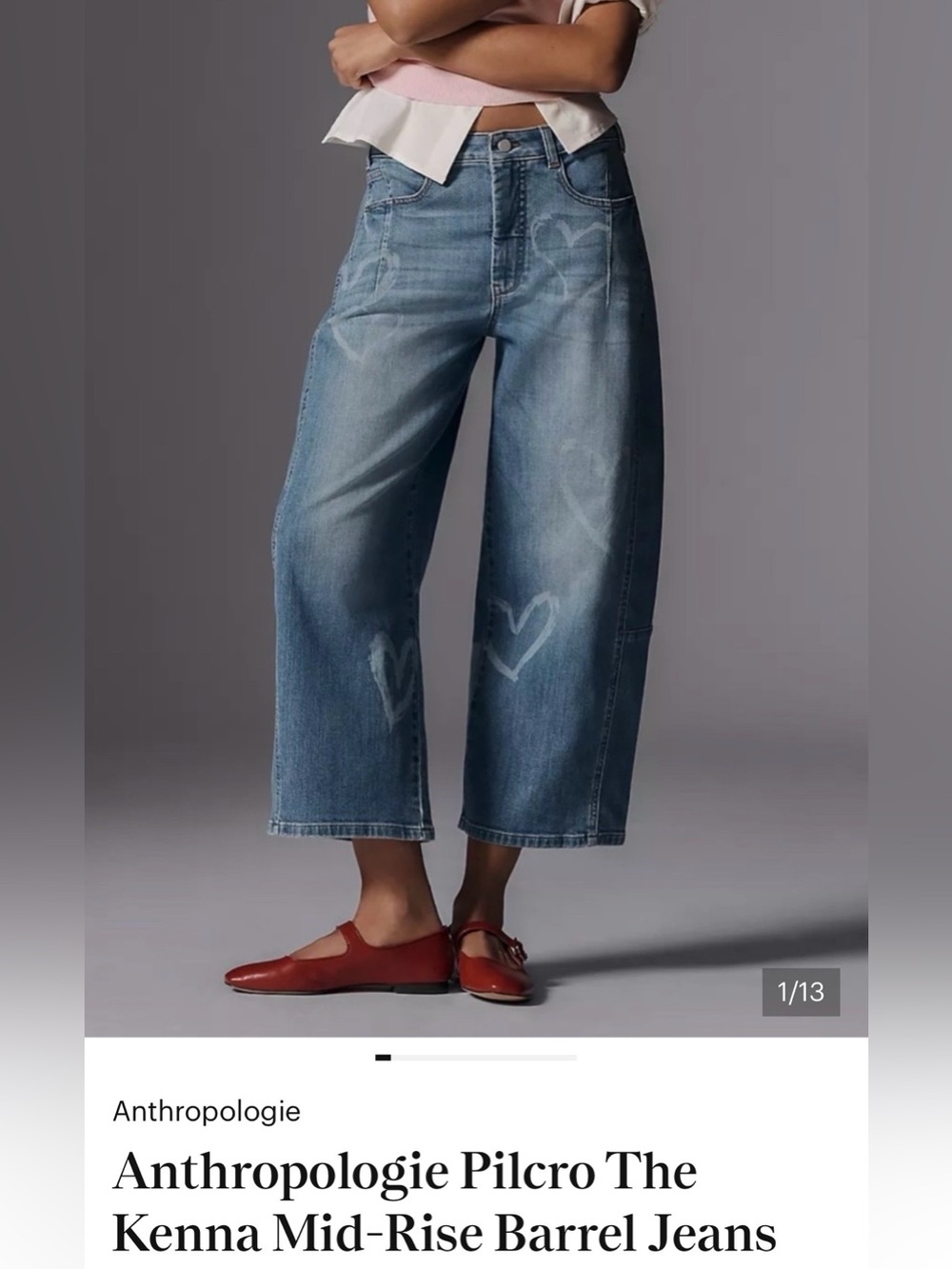 NWT Anthropologie Pilcro The Kenna Light-Blue Barrel Jeans with Heart Wash 32